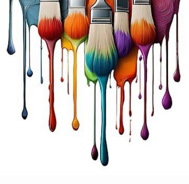 Colorful paintbrushes with dripping rainbow paint on white background,symbolizing creativity and art