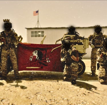 corpo d'elite americano in Arma 3 in posa con la bandiera della fazione
