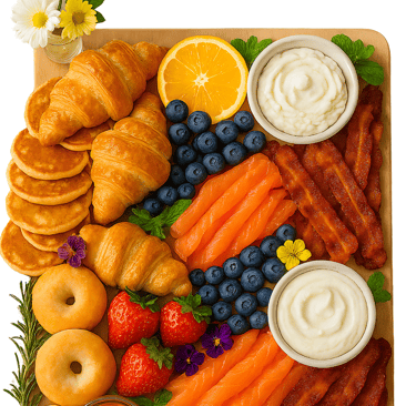 a platter of food with fruit and vegetables