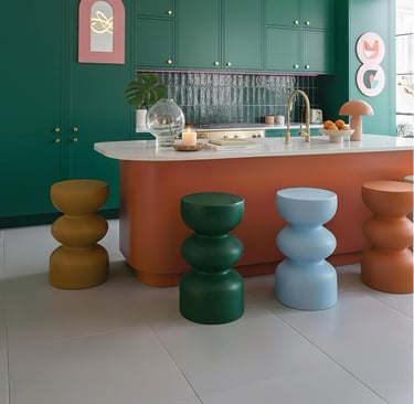 Cocina moderna art déco contemporánea a medida con isla en acabado mármol