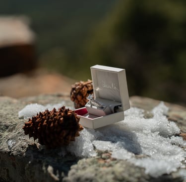 a ring bearer box with a ring on top of a rock