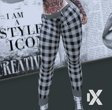Black and grey plaid long trousers