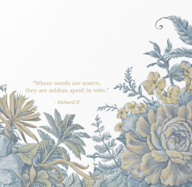Elegant personalized stationery with floral design and Shakespeare quote from Richard II,