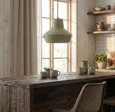 Keuken bar met kopjes en hanglamp