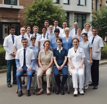 a group of doctors and nurses in white uniforms