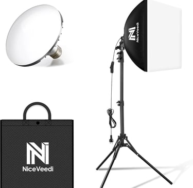 Softbox Lighting Kit, NiceVeedi 16'' x 16'' Softbox Photography Lighting Kit with 63” Tripod Stand