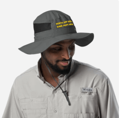 Man in a gray gardening hat
