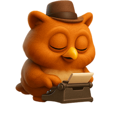 hibou avec chapeau tape sur machine à écrire