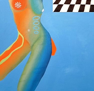 a painting of a woman in a bodysuit