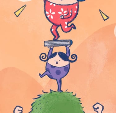 cute illustration wallpaper featuring three egg characters standing on each other