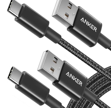 Anker braided USB-C charging cable, durable fast-charge cord compatible with Android, tablets, and l
