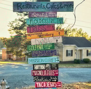 signage at 2123 Rivermont apartments for Rivermont neighborhood restaurants 