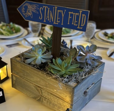 laser cut and painted wooden table centerpiece signs