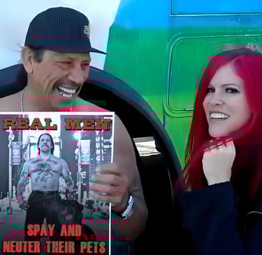 Lacey Sculls and actor Danny Trejo promoting the campaign, Real Men Spay and Neuter Their Pets