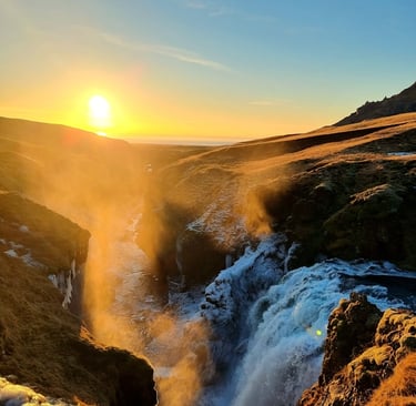 waterfall with sunset