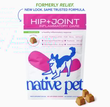 Native pet hip + joint inflammatory care supplement