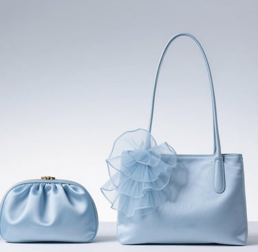 Elegant satin hobo bag set with a delicate organza flower, by King Fly.