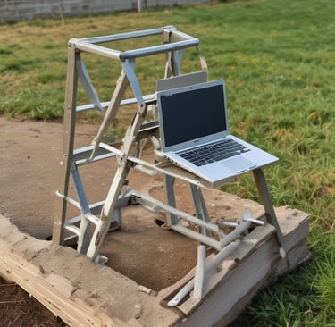 picture of laptop on old ladder