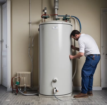 A friendly plumber assisting a customer in a home setting.