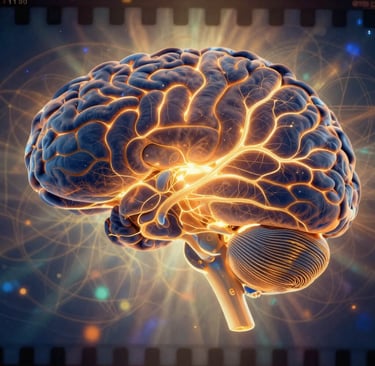 Brain neural pathways illuminated showing reticular activating system and manifestation