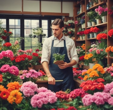 florist doing a stock check of his flowers