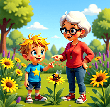 Nanny and Alvey in the magical garden alveystarr.com