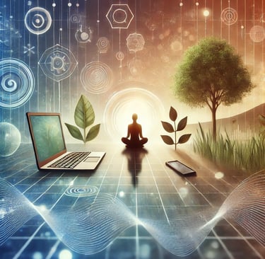 a person sitting cross-legged with a laptop and cell phone behind them