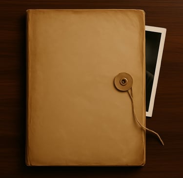 Worn manila folder with photo just visible beneath flap