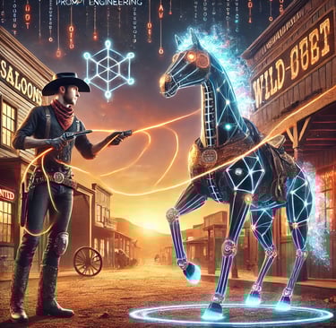 a cowboy hat taming a digital horse