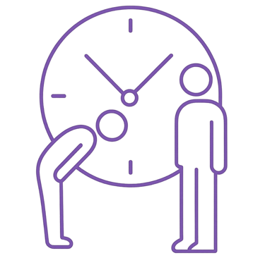 Respect icon showing a human figure bowing to another human in front of a clock
