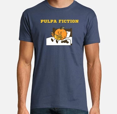 a man in a blue shirt with a cat on it