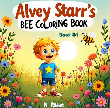 Alvey Starr Book 1 in Nanny's garden looking at a bee from alveystarr.com