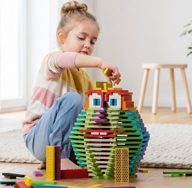 Een klein meisje spelend met bouwblokken.