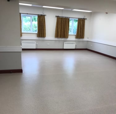 a room with a large window and a large window