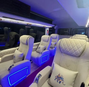 Urbania luxury tempo traveller interior for rent in Delhi with premium seating and modern design