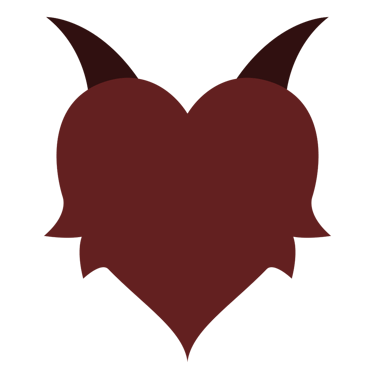 A dark red heart, the top crowned with horns. Small spines jut from the sides.