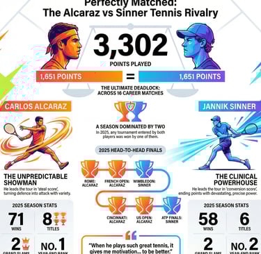 Carlos Alcaraz vs Jannick Sinner current season statistics - infographic