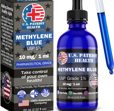 U.S. Patriot Health brand Methylene Blue bottle and dropper