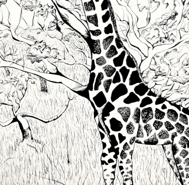 a giraffe standing in a savannah with trees