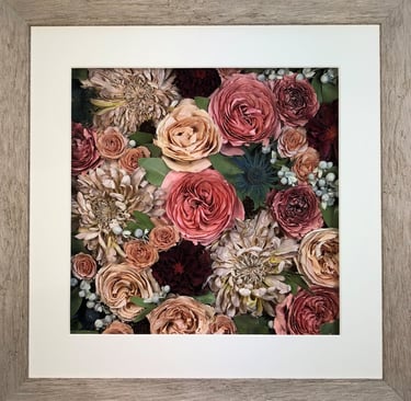 a flower wall preserved wedding bouquet in a frame
