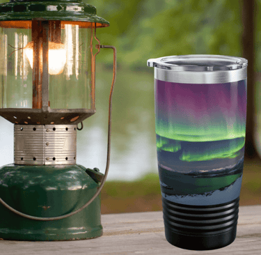 20oz tumbler cup on camping table