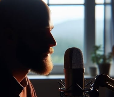 Turkish voice over actor is recording on the microphone