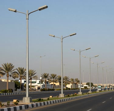 عمود انارة شوارع حديد مجلفن 12 متر للطرق الرئيسية من تصنيع مصنع أكتار