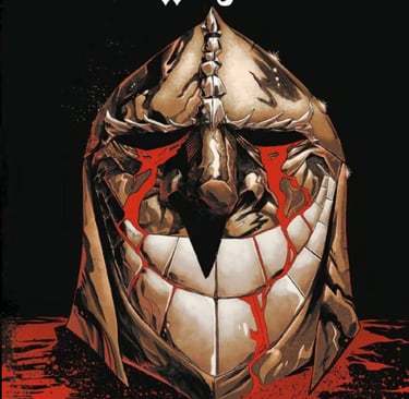 Nottingham issue number one comic book cover featuring a bloody knight helmet on a black background.
