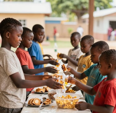 A group of volunteers distributing meals to families in need.