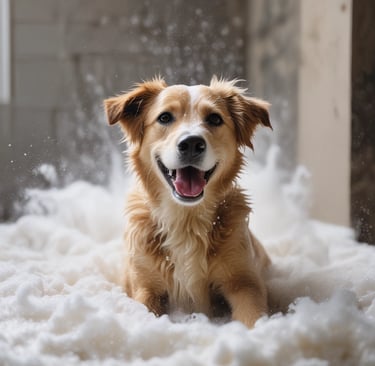 a small white dog playing with a soccer ball