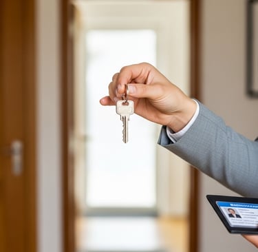 real estate agent holding the keys to a new home