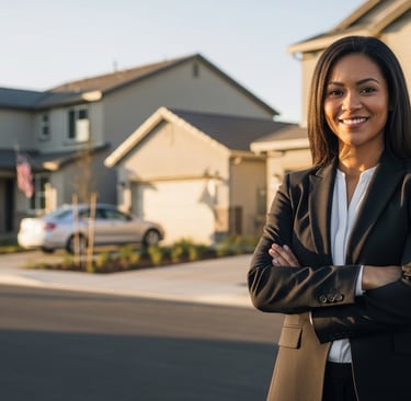 Professional real estate agent in new home neighborhood