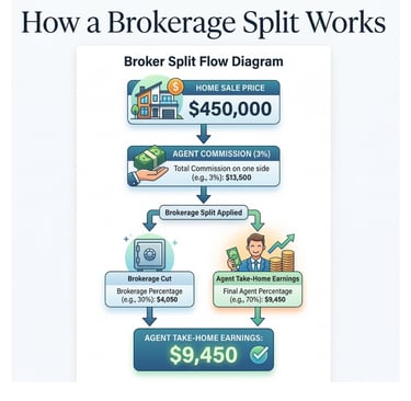 3D image of how real estate brokerage splits work