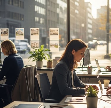 busy real estate agent office in the city